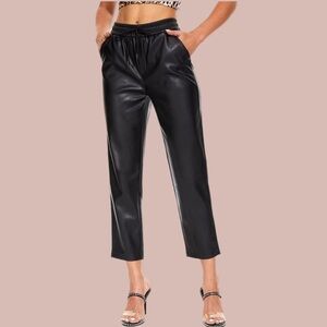 Tagoo Leather High Waisted Joggers with Pockets Black Size Small